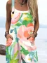 Women Floral Square Neck Sleeveless Casual Spring/Fall Bib Pants