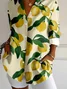 Women Lemon Long Sleeve Shirt Spring/Fall Buckle Shirt Collar Daily Casual Top