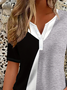 Women Contrast Stitching Short Sleeve Tee T-shirt Crew Neck Printing Casual Summer Graphic Tee Top