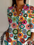 Women Abstract Long Sleeve Shirt Spring/Fall Buckle Shirt Collar Daily Casual Top