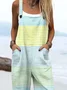Women Striped Square Neck Sleeveless Casual Spring/Fall Bib Pants