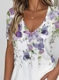 Women Floral Short Sleeve Tee T-shirt V Neck Casual Summer Top