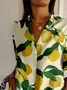 Women Lemon Long Sleeve Shirt Spring/Fall Buckle Shirt Collar Daily Casual Top
