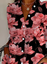 Women Floral Long Sleeve Shirt Spring/Fall Buckle Shirt Collar Daily Casual Top
