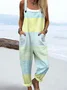 Women Striped Square Neck Sleeveless Casual Spring/Fall Bib Pants