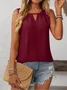 Women Sleeveless Tank Top Camisole Summer Plain Ruched Crew Neck Daily Simple Top