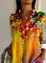 Women Floral Long Sleeve Shirt Spring/Fall Buckle Shirt Collar Daily Casual Top