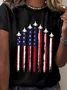 Women Independence Day (Flag) Short Sleeve Tee T-shirt Crew Neck Casual Summer Top