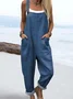 Women Floral Square Neck Sleeveless Casual Spring/Fall Bib Pants