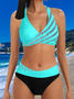 Sexy Two-piece Bikini Swimsuit Women's Striped Sequins Cross Backless Swimsuit