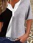 Women Contrast Stitching Short Sleeve Tee T-shirt Crew Neck Printing Casual Summer Graphic Tee Top