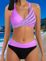 Sexy Two-piece Bikini Swimsuit Women's Striped Sequins Cross Backless Swimsuit