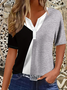 Women Contrast Stitching Short Sleeve Tee T-shirt Crew Neck Printing Casual Summer Graphic Tee Top