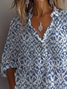 Women Geometric Long Sleeve Shirt Spring/Fall Printing Shirt Collar Daily Casual Top
