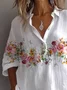 Women Floral Long Sleeve Shirt Spring/Fall Printing Shirt Collar Daily Casual Top