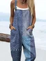 Women Striped Square Neck Sleeveless Casual Spring/Fall Bib Pants
