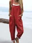 Women Floral Square Neck Sleeveless Casual Spring/Fall Bib Pants