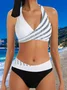 Sexy Two-piece Bikini Swimsuit Women's Striped Sequins Cross Backless Swimsuit