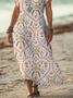 Women Floral Short Sleeve Summer Printing Dress V Neck Daily Casual Maxi X-Line Dress