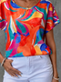 Women Abstract Short Sleeve Tee T-shirt Crew Neck Printing Casual Summer Graphic Tee Top