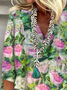 Women Floral Three Quarter Sleeve Blouse Spring/Fall Printing V Neck Daily Casual Top