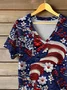Women Floral Short Sleeve Tee T-shirt V Neck Printing Casual Summer Graphic Tee Top