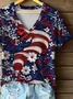 Women Floral Short Sleeve Tee T-shirt V Neck Printing Casual Summer Graphic Tee Top