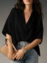 Women Plain Half Sleeve Shirt Summer Split Joint Shawl Collar Daily Casual Top