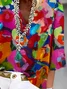 Women Abstract Three Quarter Sleeve Blouse Spring/Fall Printing V Neck Daily Casual Top