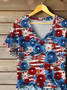 Women Floral Short Sleeve Tee T-shirt V Neck Printing Casual Summer Graphic Tee Top