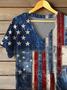 Women Independence Day (Flag) Short Sleeve Tee T-shirt V Neck Printing Casual Summer Graphic Tee Top