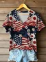 Women Floral Short Sleeve Tee T-shirt V Neck Printing Casual Summer Graphic Tee Top
