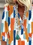 Women Abstract Three Quarter Sleeve Blouse Spring/Fall Printing V Neck Daily Casual Top