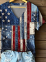 Women Independence Day (Flag) Short Sleeve Tee T-shirt V Neck Printing Casual Summer Graphic Tee Top