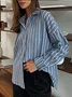 Women Striped Long Sleeve Shirt Spring/Fall Polo Collar Daily Casual Top
