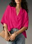 Women Plain Half Sleeve Shirt Summer Split Joint Shawl Collar Daily Casual Top