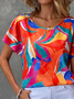Women Abstract Short Sleeve Tee T-shirt Crew Neck Printing Casual Summer Graphic Tee Top