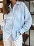 Women Striped Long Sleeve Shirt Spring/Fall Polo Collar Daily Casual Top