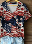 Women Floral Short Sleeve Tee T-shirt V Neck Printing Casual Summer Graphic Tee Top