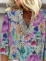 Women Floral Three Quarter Sleeve Blouse Spring/Fall Printing V Neck Daily Casual Top