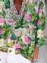 Women Floral Three Quarter Sleeve Blouse Spring/Fall Printing V Neck Daily Casual Top