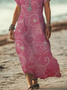 Women Floral Short Sleeve Summer Printing Dress V Neck Daily Casual Maxi X-Line Dress