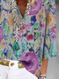 Women Floral Three Quarter Sleeve Blouse Spring/Fall Printing V Neck Daily Casual Top