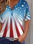Women Independence Day (Flag) Short Sleeve Tee T-shirt Crew Neck Printing Casual Summer Graphic Tee Top
