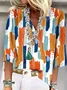 Women Abstract Three Quarter Sleeve Blouse Spring/Fall Printing V Neck Daily Casual Top
