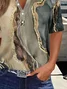 Women Abstract Short Sleeve Tee T-shirt Crew Neck Printing Casual Summer Graphic Tee Top