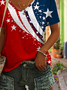 Women Independence Day (Flag) Short Sleeve Tee T-shirt V Neck Printing Casual Summer Graphic Tee Top