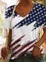 Women Independence Day (Flag) Short Sleeve Tee T-shirt V Neck Printing Casual Summer Graphic Tee Top