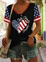 Women Independence Day (Flag) Short Sleeve Tee T-shirt V Neck Printing Casual Summer Graphic Tee Top