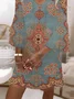 Women Floral Half Sleeve Summer Printing Dress V Neck Daily Casual Maxi H-Line Dress